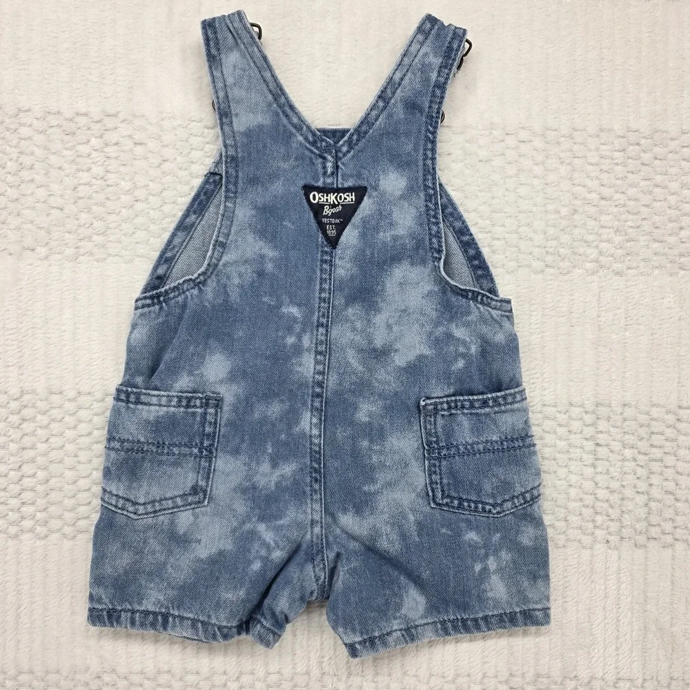 OshKosh Bgosh Vintage Baby Boy Girl Overalls 9M Blue Denim American Flag USA